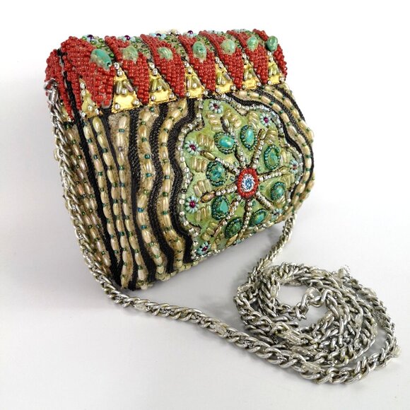VTG Mary Frances Embellished Beaded Small Shoulder Bag Red Blue Green Silver - Picture 9 of 15